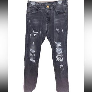 rue21 Premium Skinny Supreme Flex Distressed Black Men's 5-Pocket Jeans Sz 34/32